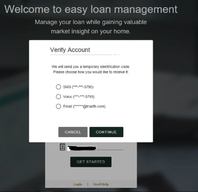 picture showing the verify account screen on Triad's Loan Access Portal