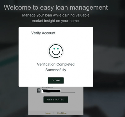 Picture showing successful verification on Triad's loan access portal