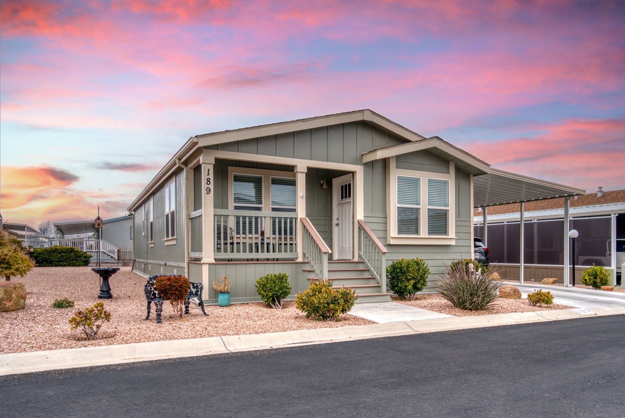 Manufactured home at sunset