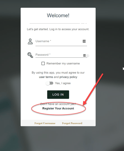 Picture showing how to begin registration in the Triad Loan Access Portal